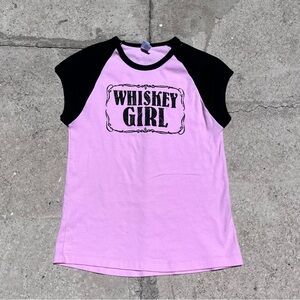 Whisky girl pink baseball baby tee size L in good preowned condition y2k